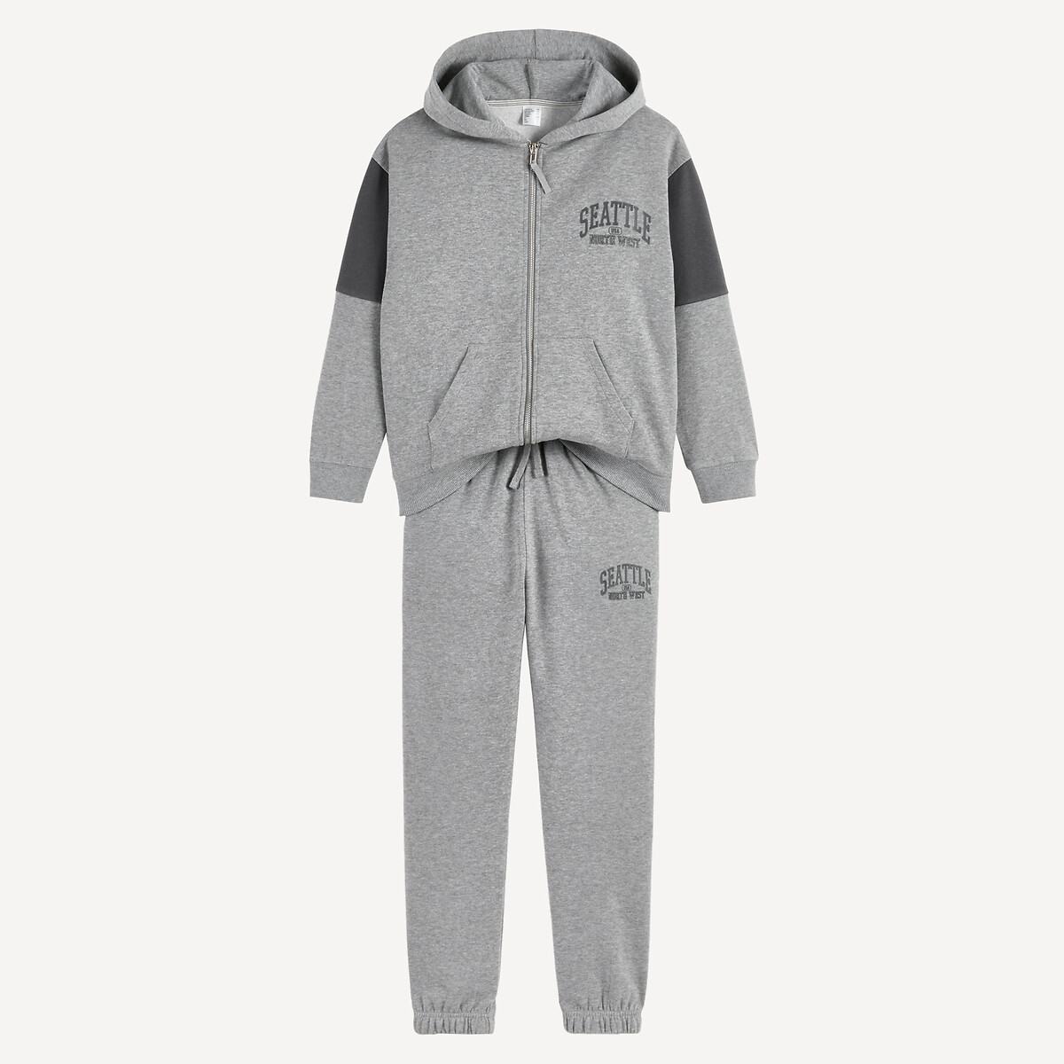 Ensemble sweat + pantalon de jogging en molleton gris chiné, LA REDOUTE COLLECTIONS