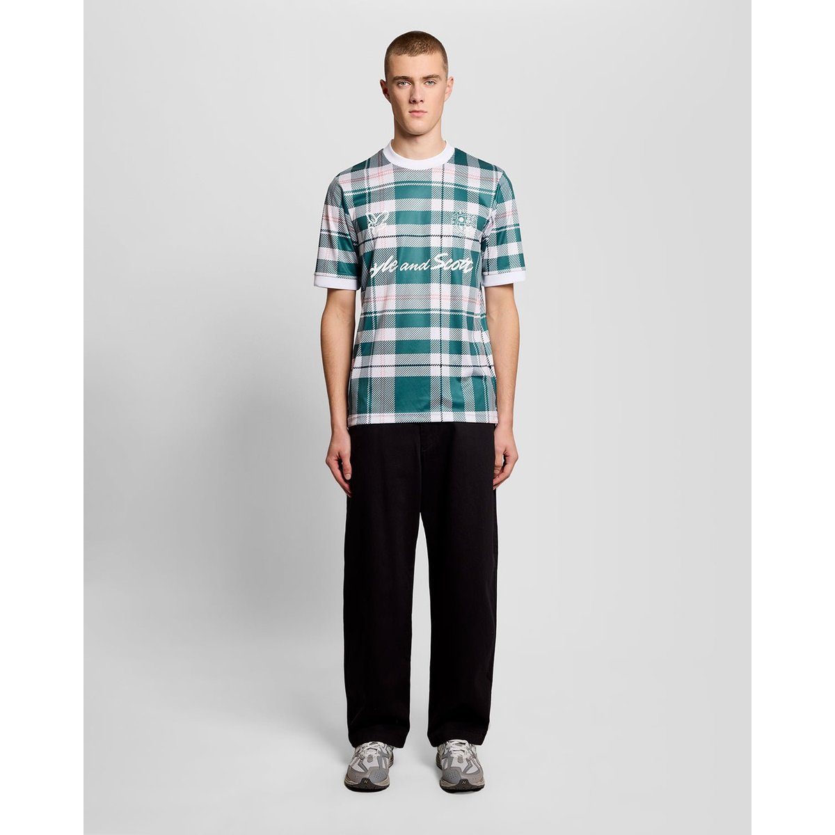 Maillot de football Sports à carreaux tartan vert everglade, LYLE & SCOTT