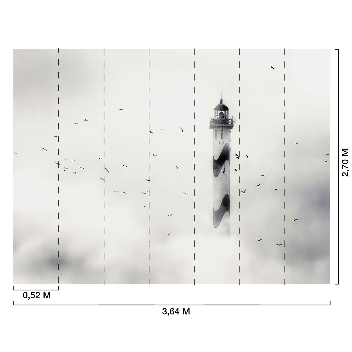 Papier peint panoramique phare dans la brume intissé, HEXOA