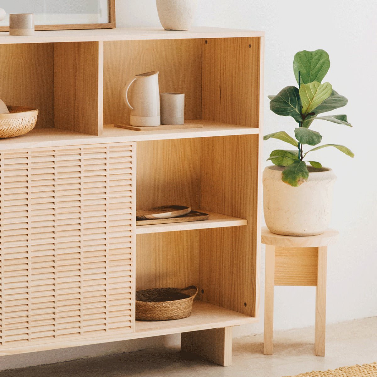 Tabouret en pin massif non verni CALPE bois clair, NAAN FURNITURE