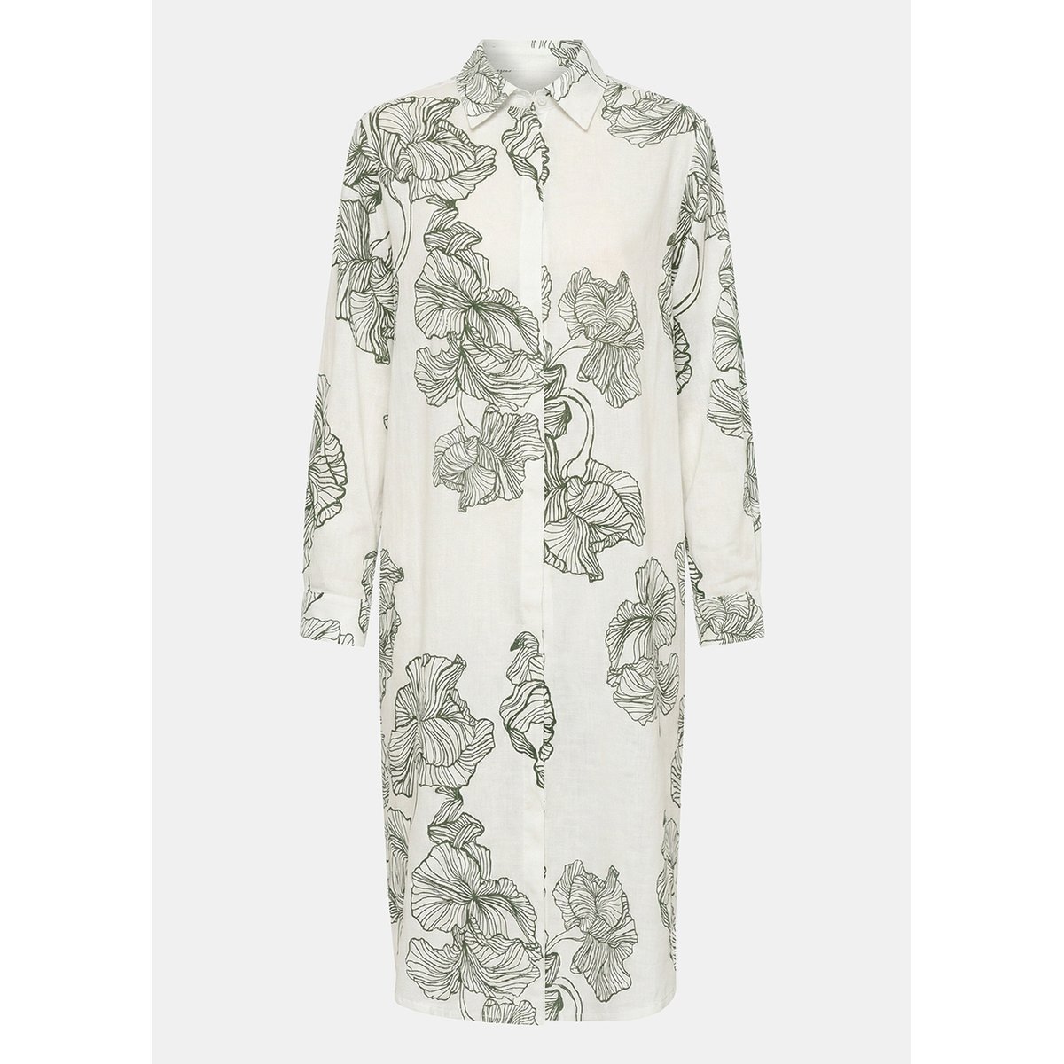 Robe chemise imprimée off white/vert mousse, HUMILITY