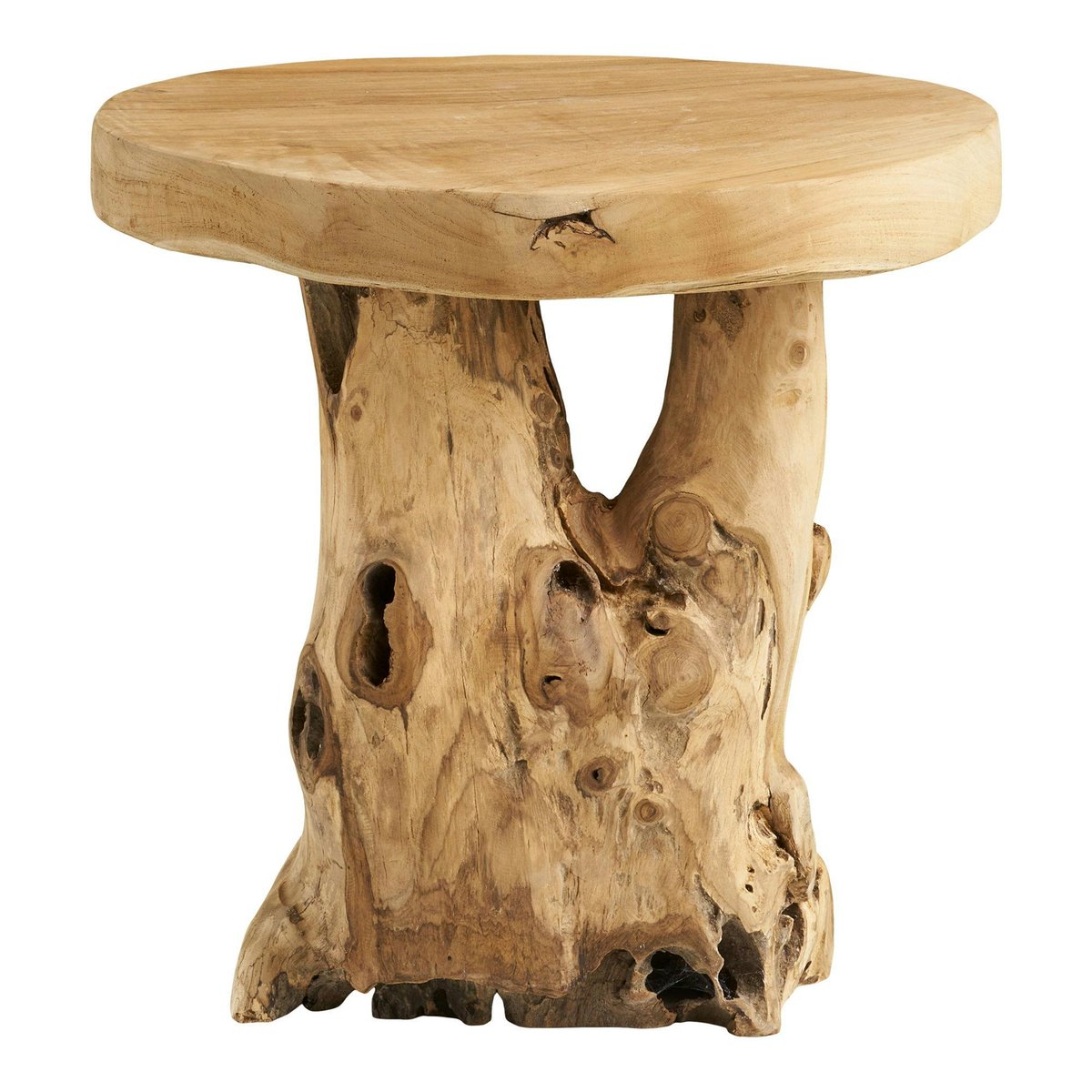 Petite table de salon en teck Ø40 cm, style exotique ARIZONA bois naturel, PIER IMPORT