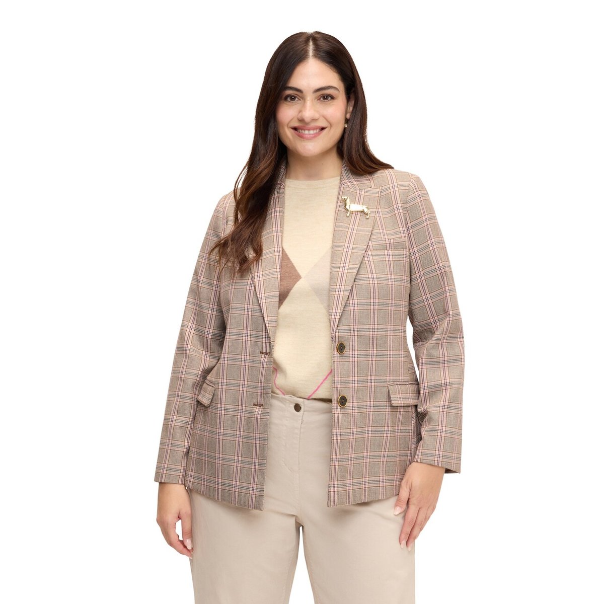 Blazer à carreaux avec broche teckel gris, FIORELLA RUBINO