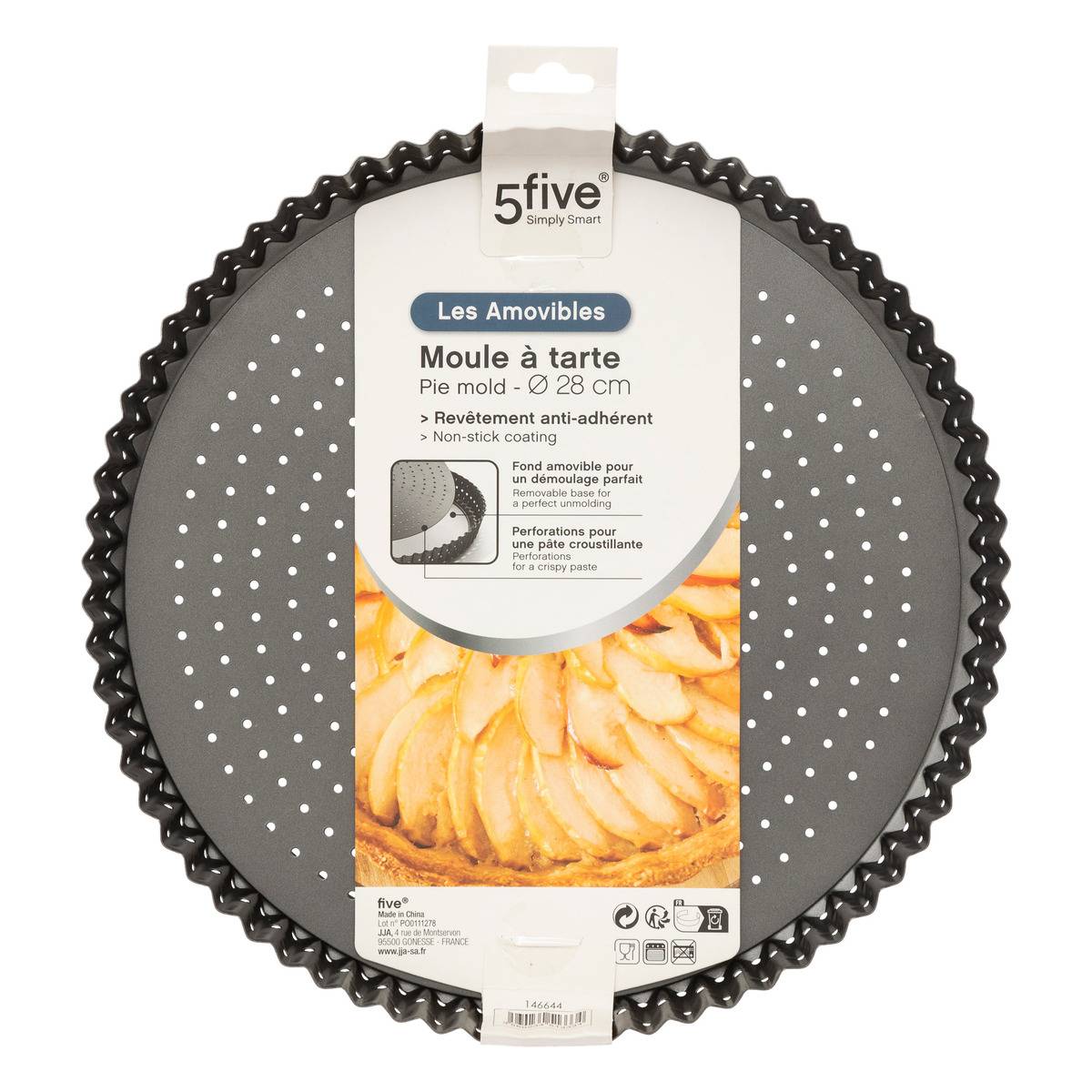 Moule rond perforé 28cm FONDS AMOVIBLES gris foncé, 5FIVE SIMPLY SMART