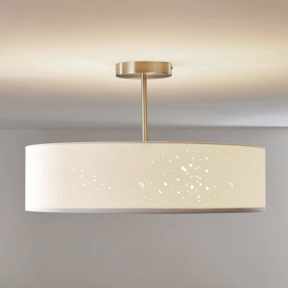 Plafonnier en textile moderne, Umma blanc, nickel satiné, LINDBY