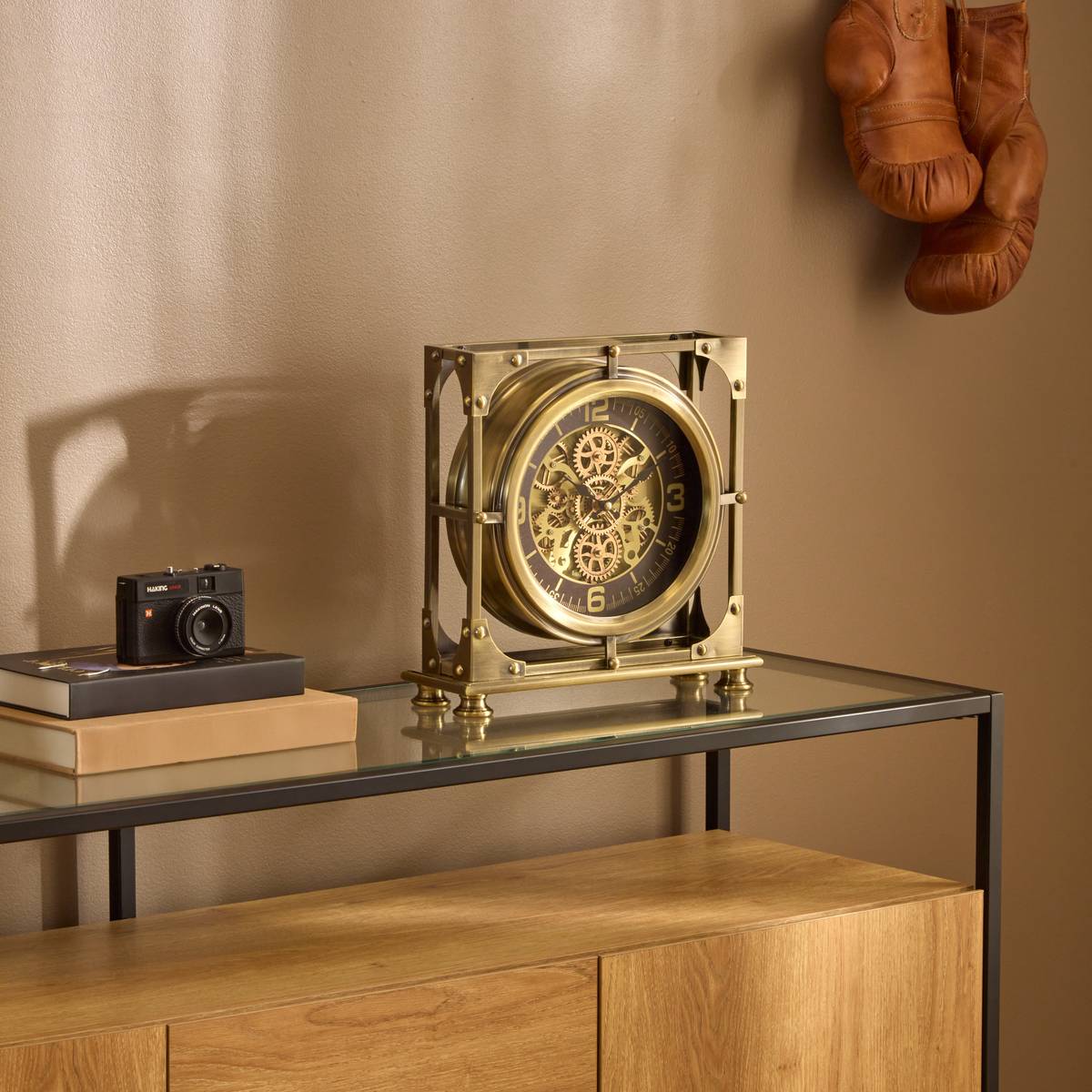 Horloge à poser en acier LOU doré, ATMOSPHERA