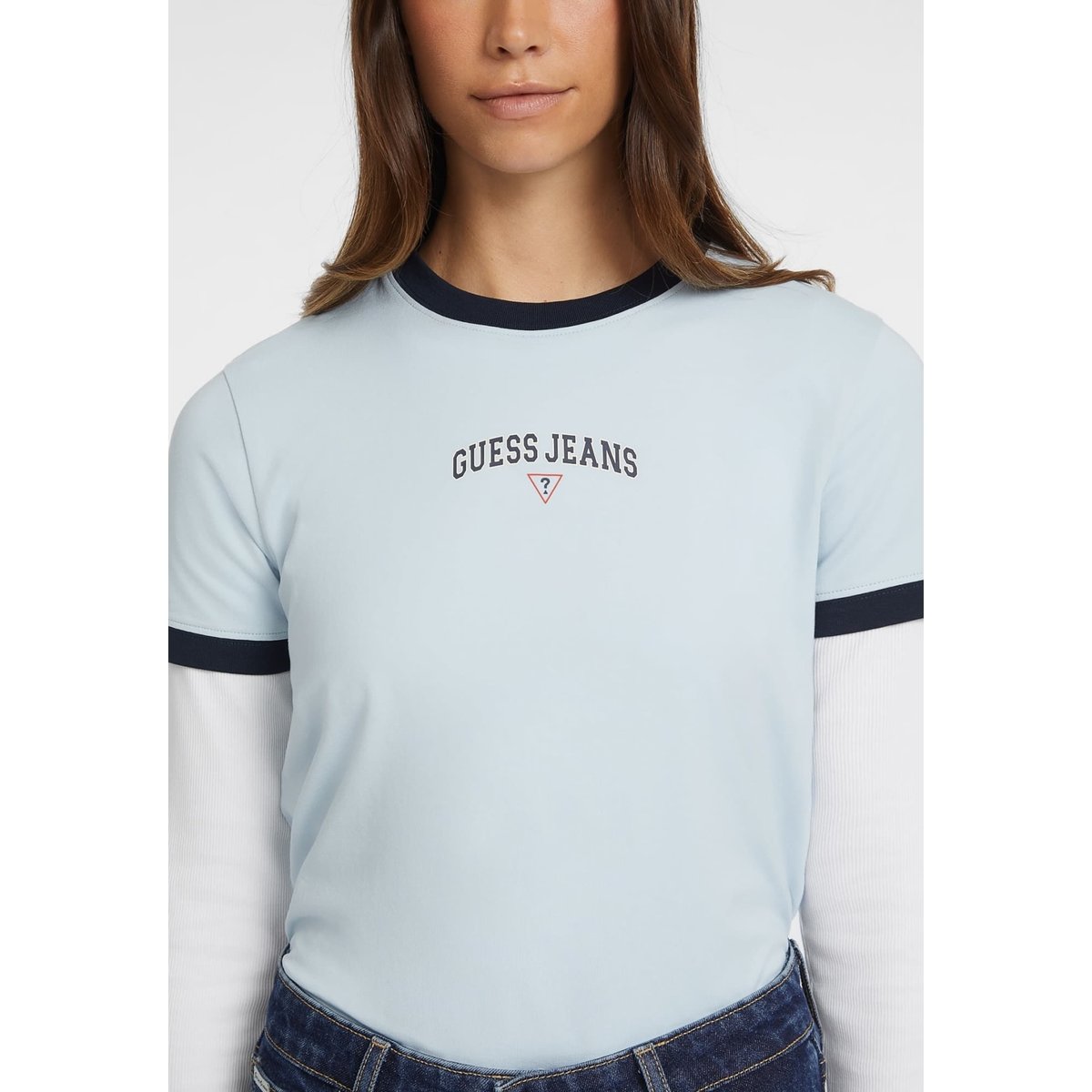 T-Shirt Classique Signature bleu ciel, GUESS