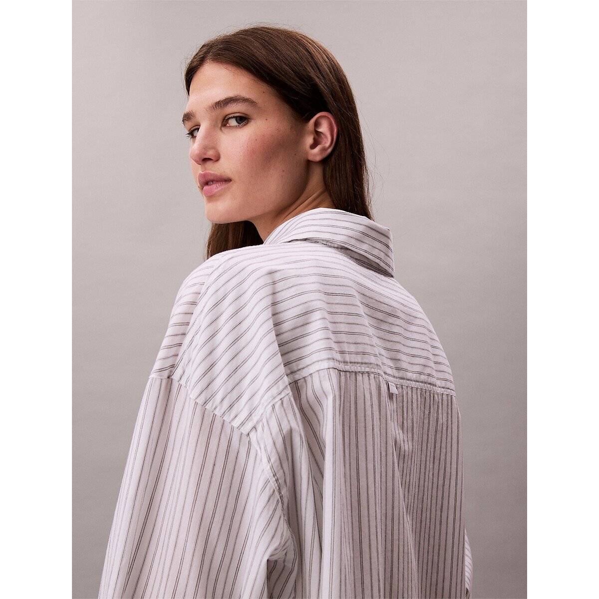 Cotton poplin pyjama shirt with button-down collar white/blue, CALVIN KLEIN UNDERWEAR