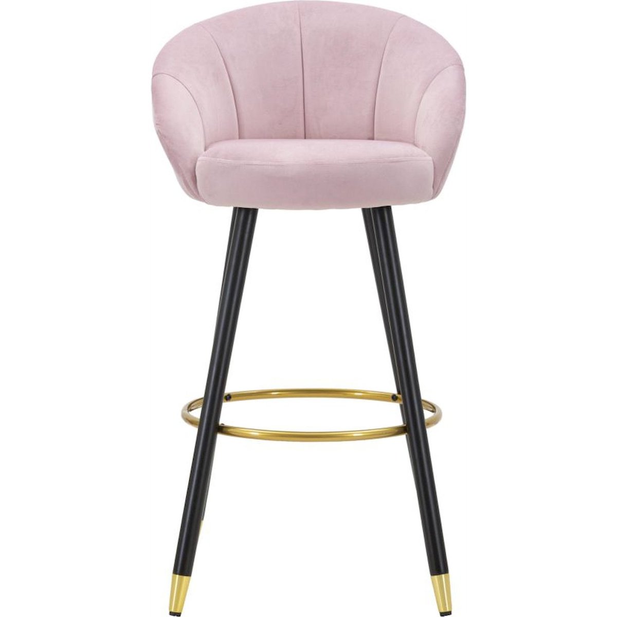 Tabouret de bar capitonné pieds en fer GLAM rose, noir et doré, RECOLLECTION