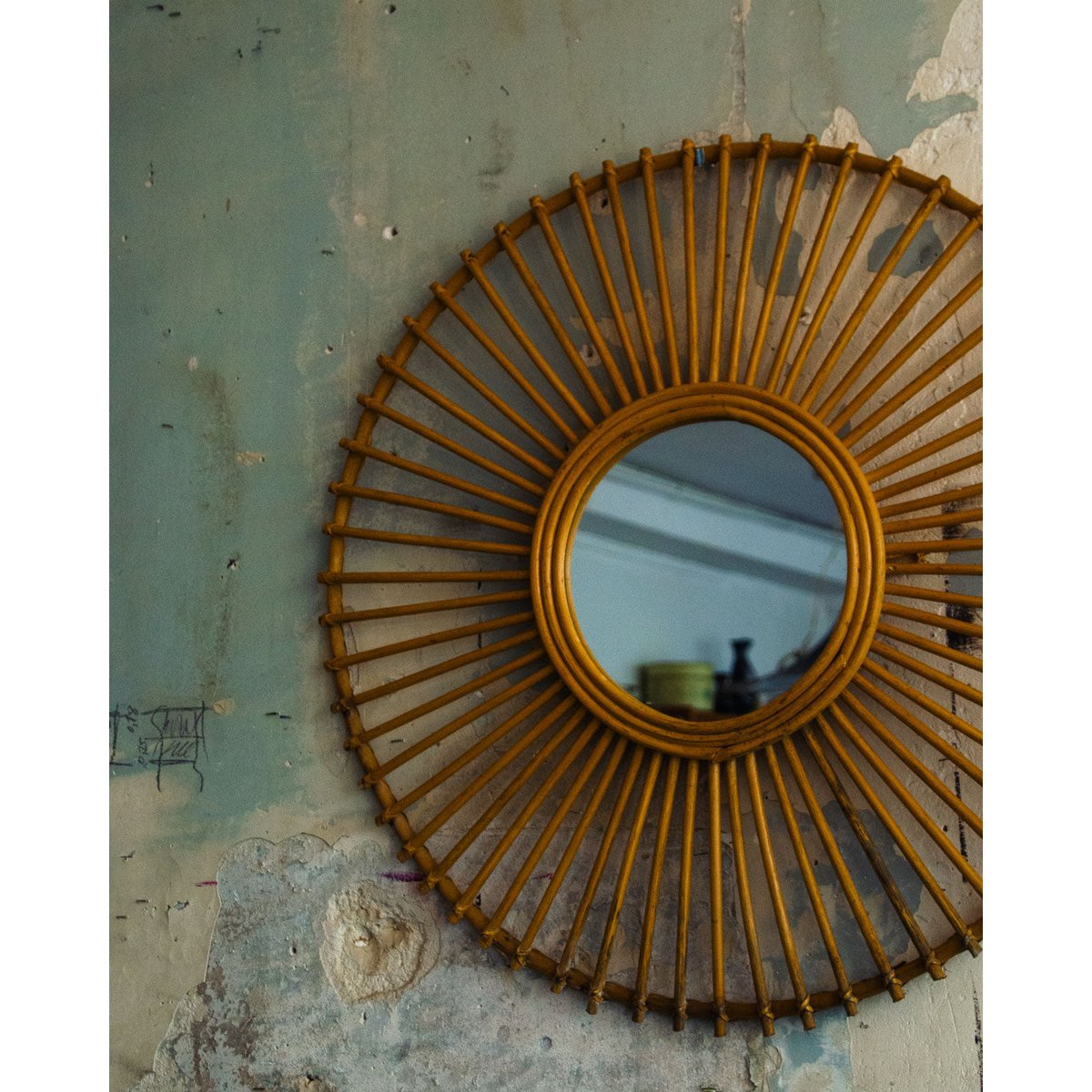 Miroir en rotin Georges N°1171 - Bon état bois clair, DEBONGOUT