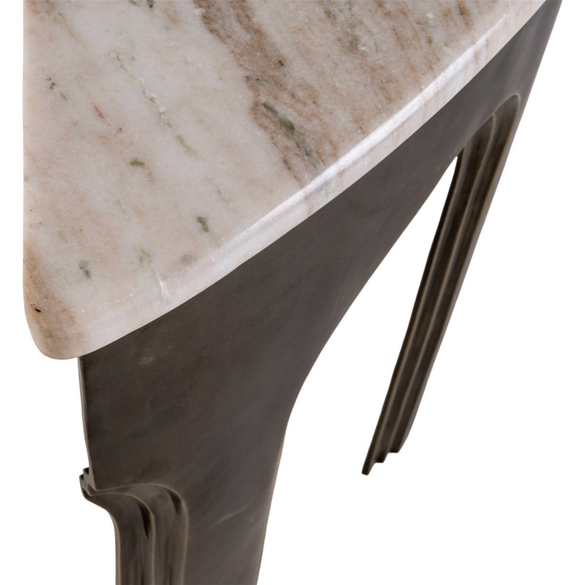 Console demi-lune en marbre et aluminium laiton antique et marbre clair, RECOLLECTION