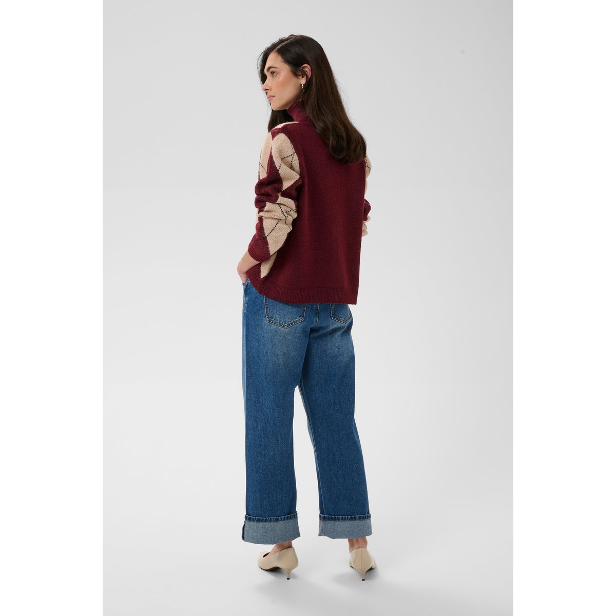 Cardigan à tricot rouge burgundy argyle, CULTURE