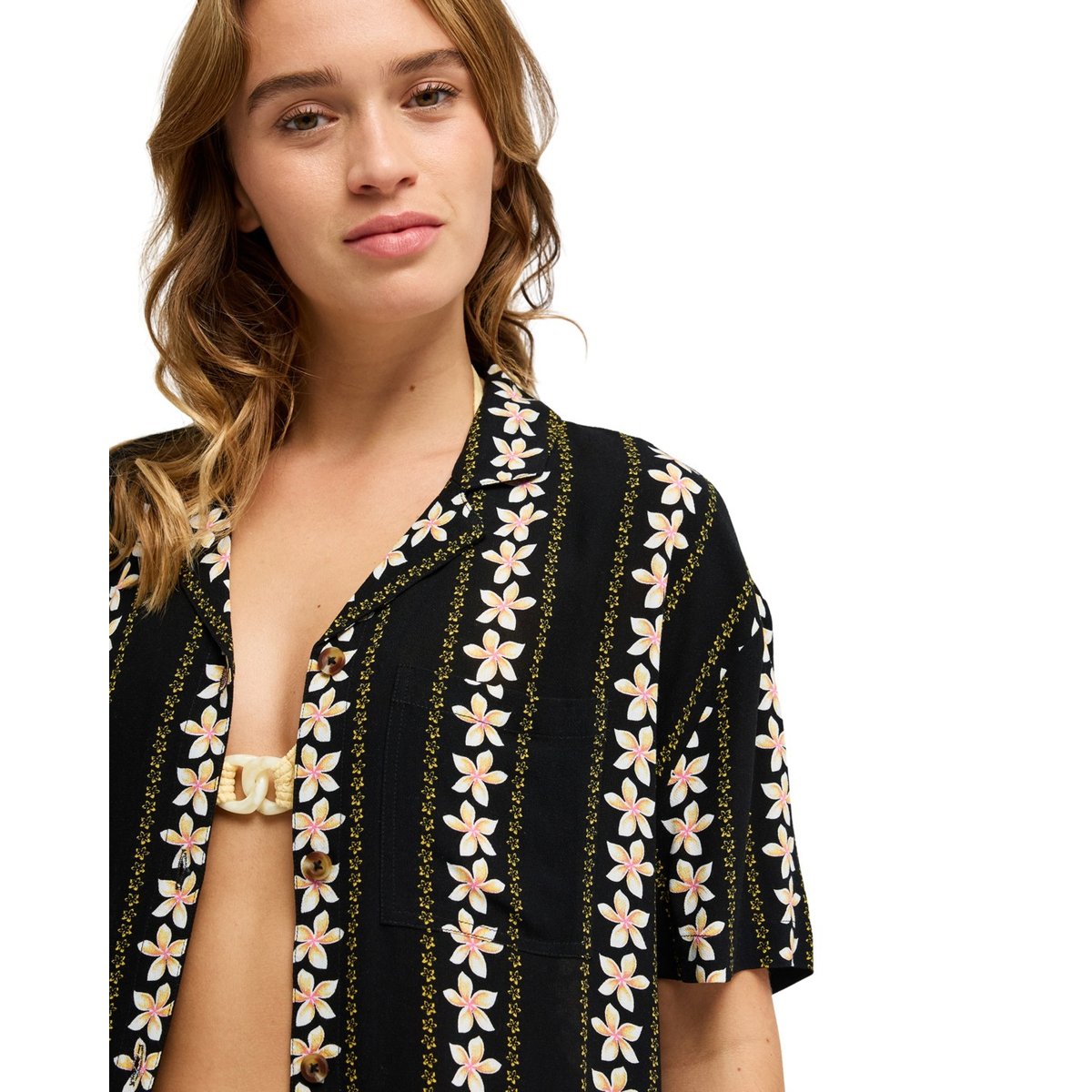 Chemise manches courtes CRAZY VAHINI. noir anthracite hibiscus real strip, ROXY