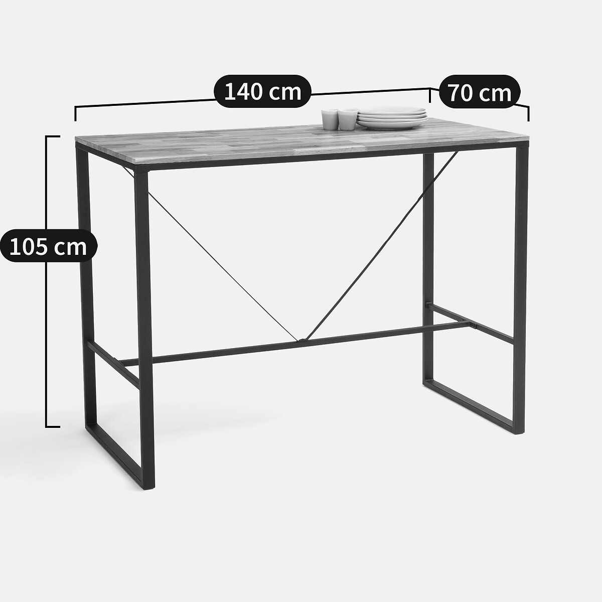 Mesa de bar alta, de carvalho e aço, 4 a 6 lugares, HIBA natural, LA REDOUTE INTERIEURS