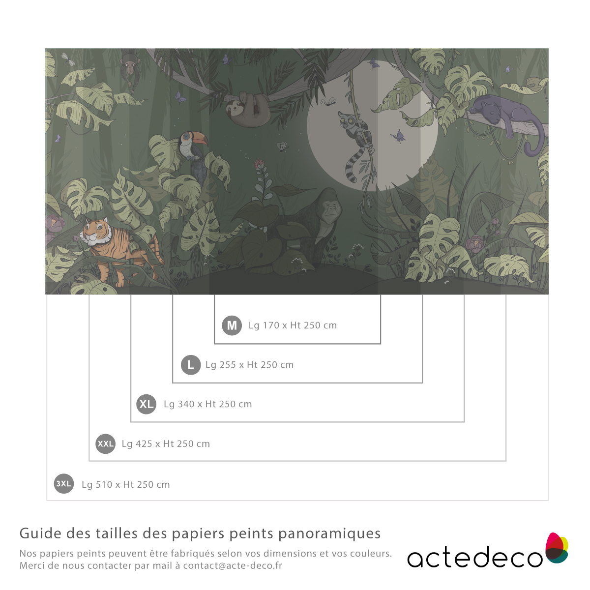 Papier peint panoramique Jungle , 510 x 250cm vert, ACTE DECO