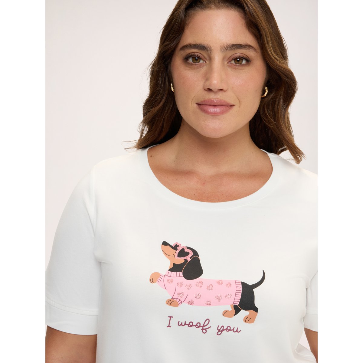 T-shirt avec imprimé teckel blanc, FIORELLA RUBINO