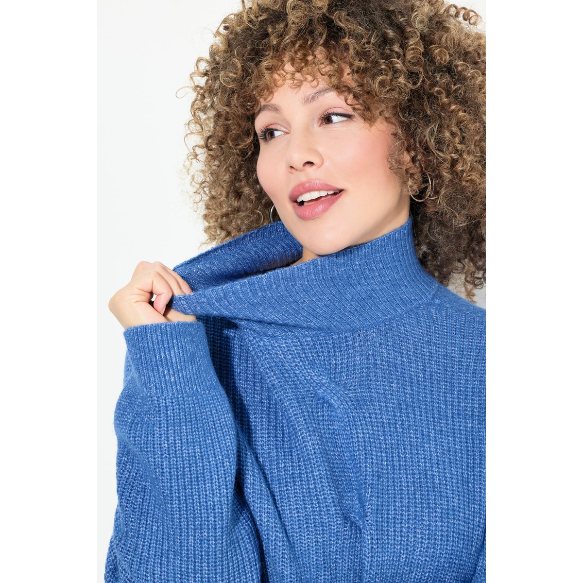 Pull à col montant et manches longues bleu pétrole, ULLA POPKEN