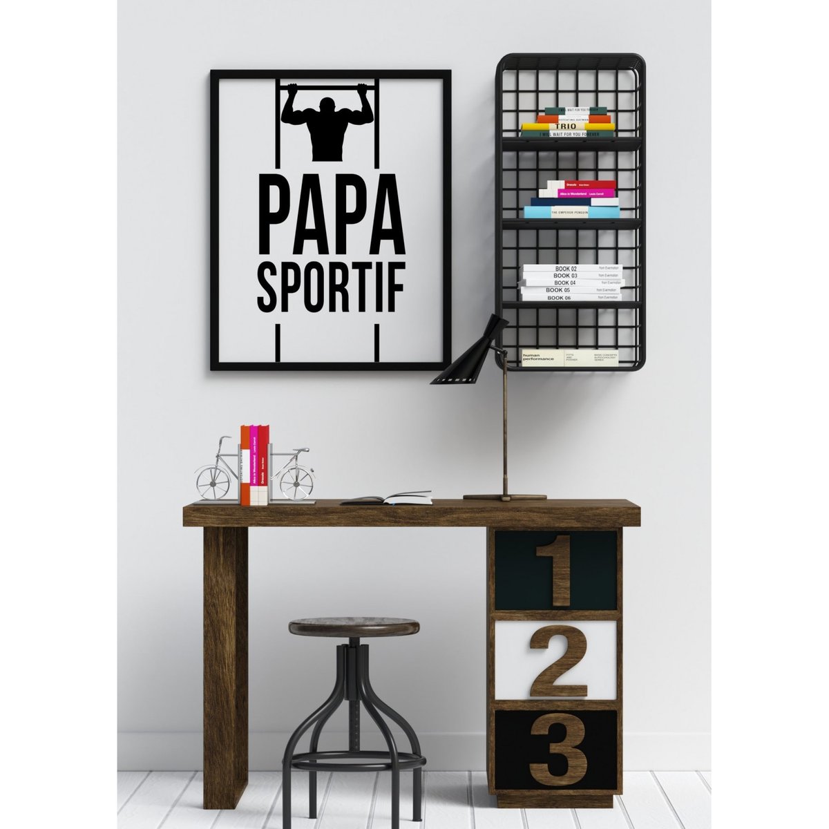 Affiche 'Papa sportif' blanc, L'AFFICHERIE