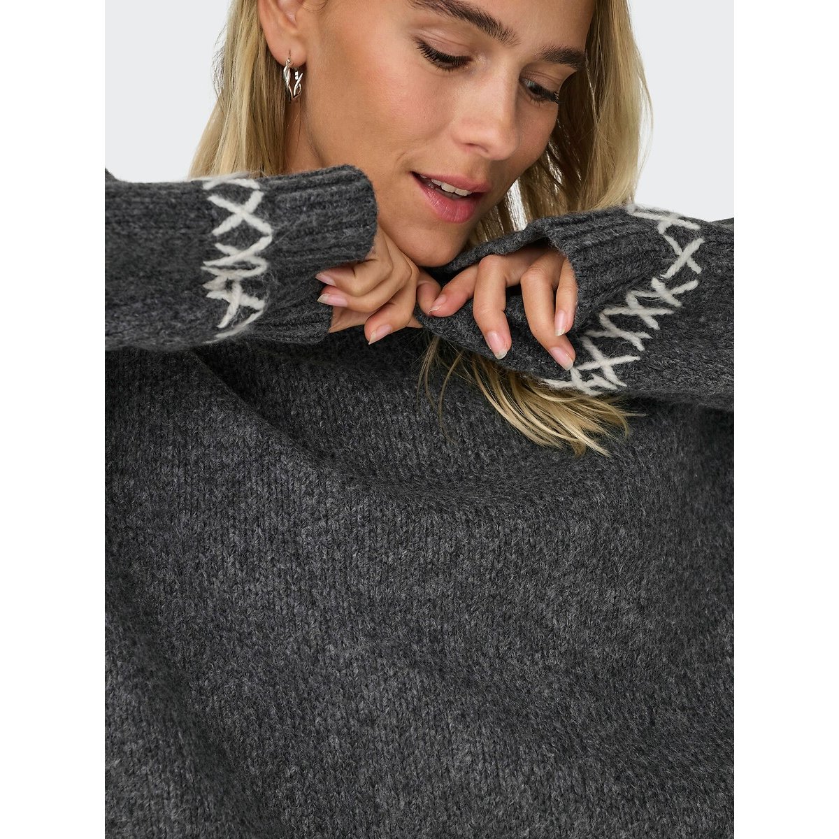 Crew Neck Jumper with Contrasting Seam Details dark grey            , ONLY