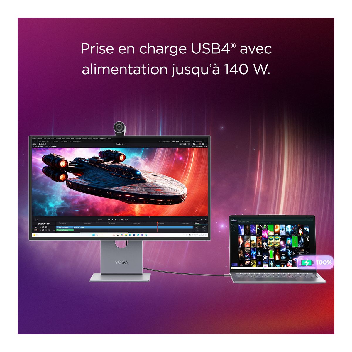 Ecran 27UD-10 27" QD-OLED 4K 120 Hz HDR HDMI 2.1 + USB-C 140W couleur unique, LENOVO
