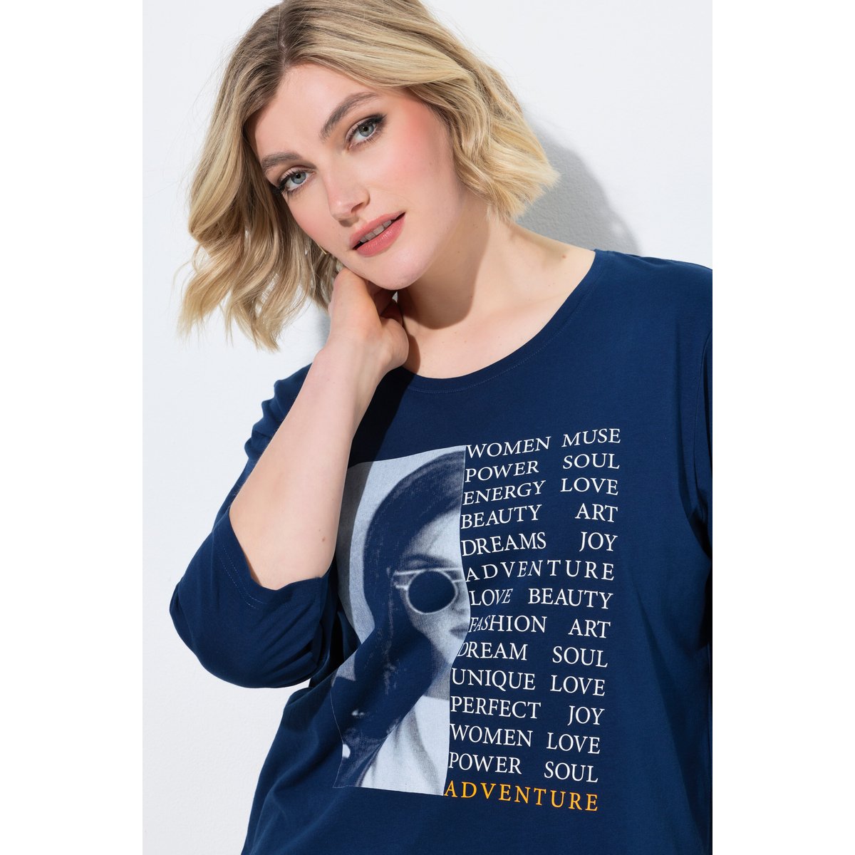 T-shirt avec imprimé photo/message bleu foncé, ULLA POPKEN