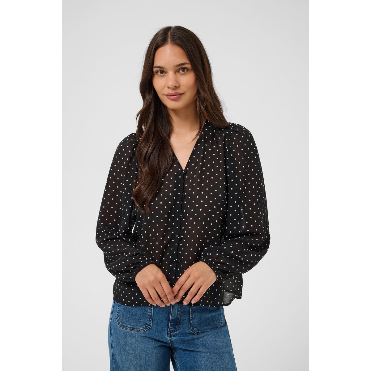 Á manches longues noir black w. white dot, KAFFE