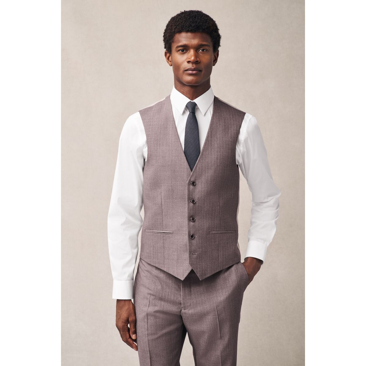 Gilet de costume texturé rose, NEXT