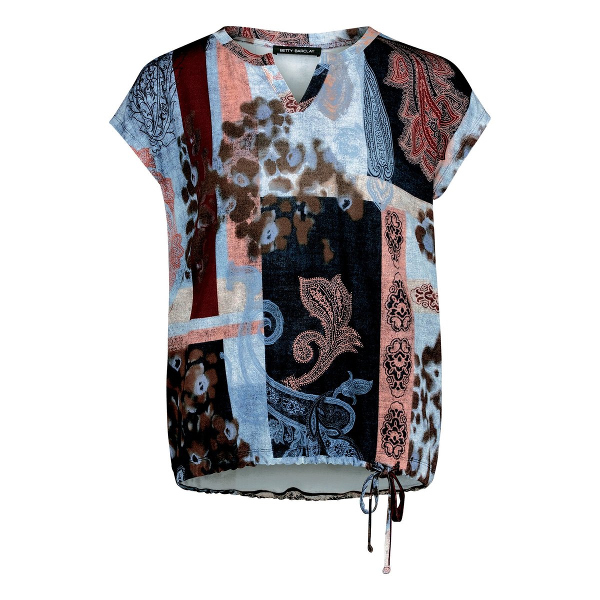 T-shirt façon blouse à cordon coulissant sous tunnel bleu/rouge, BETTY BARCLAY