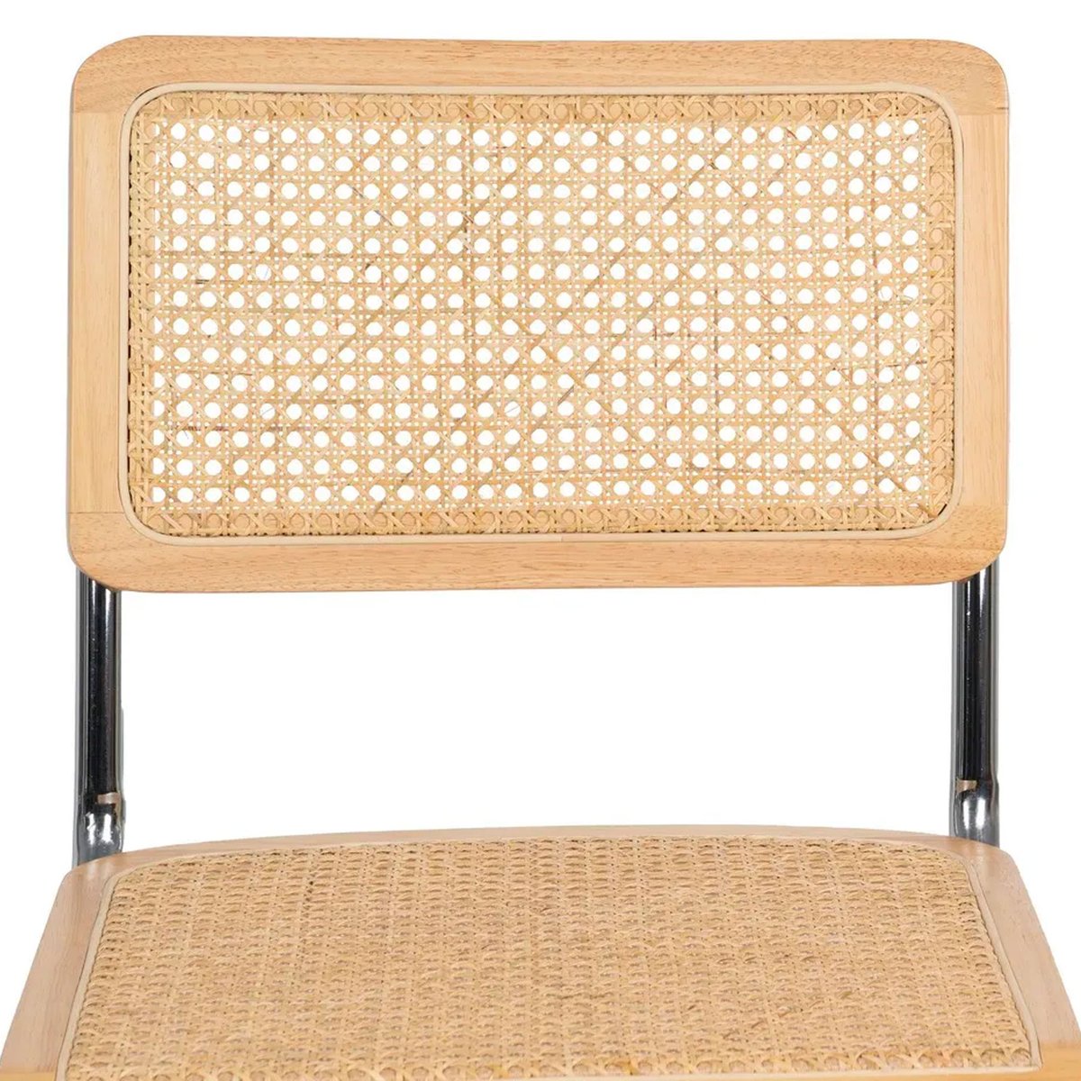 Chaise design bois, cannage osier et métal chromé 46x53x82cm bois, WADIGA