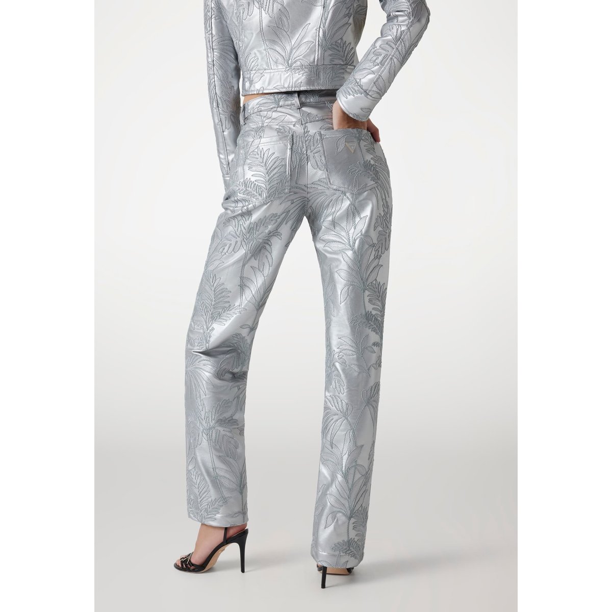 Pantalon Similicuir Brodé argent, GUESS