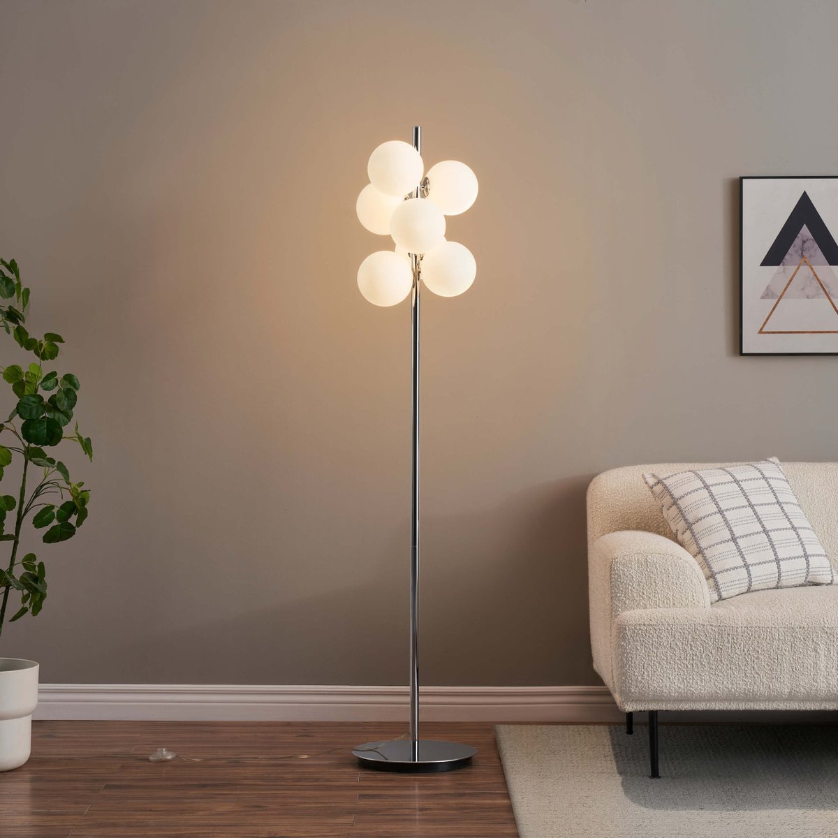 Lampadaire chromé à verres blancs - MELISSA blanc et argenté, KOSILUM