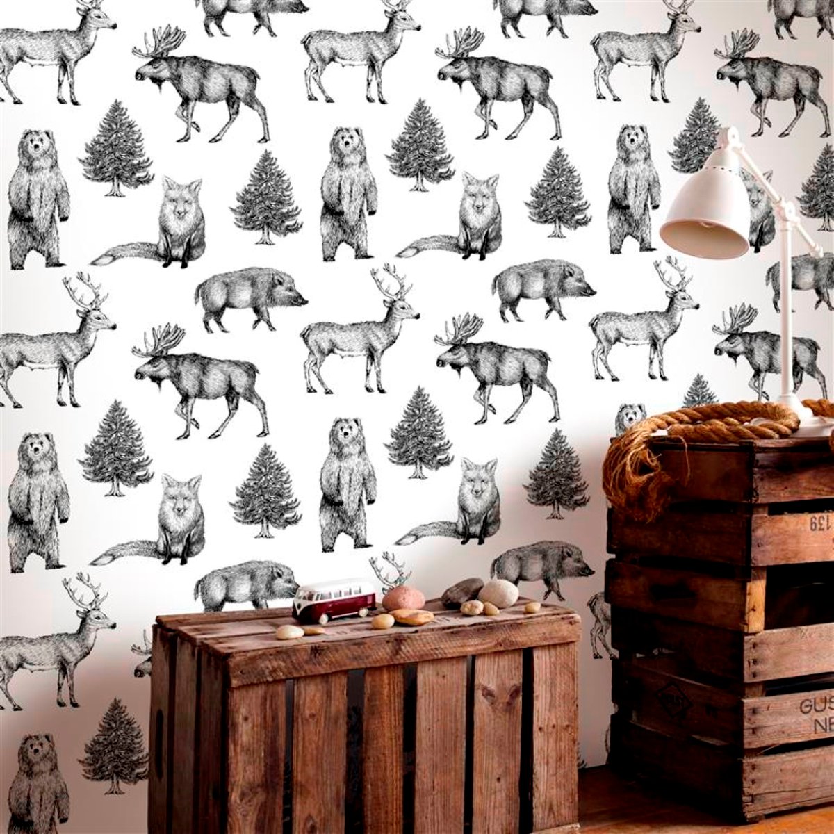 Papier peint Animaux de nos forêts noir, blanc, SUPERFRESCO EASY
