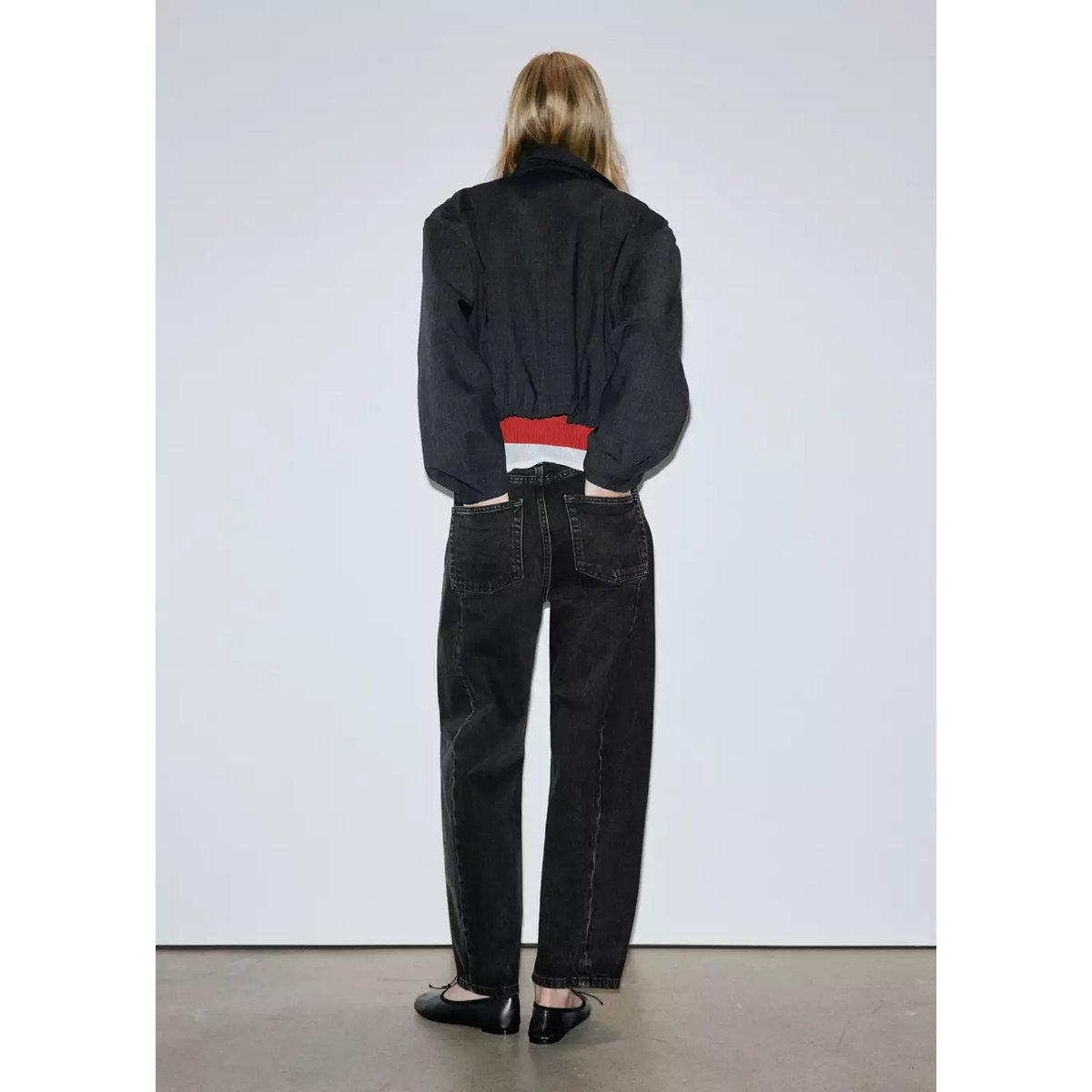 Jean balloon coutures black denim, MANGO