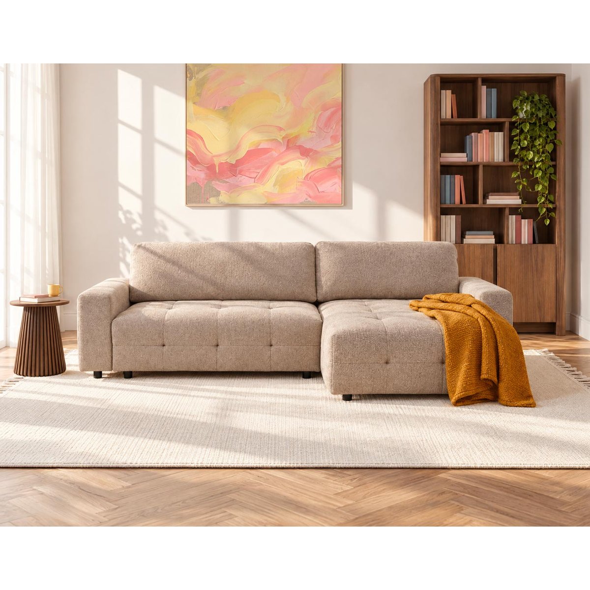 Canapé d'angle réversible 4 places convertible, CARMEN beige, BEST MOBILIER