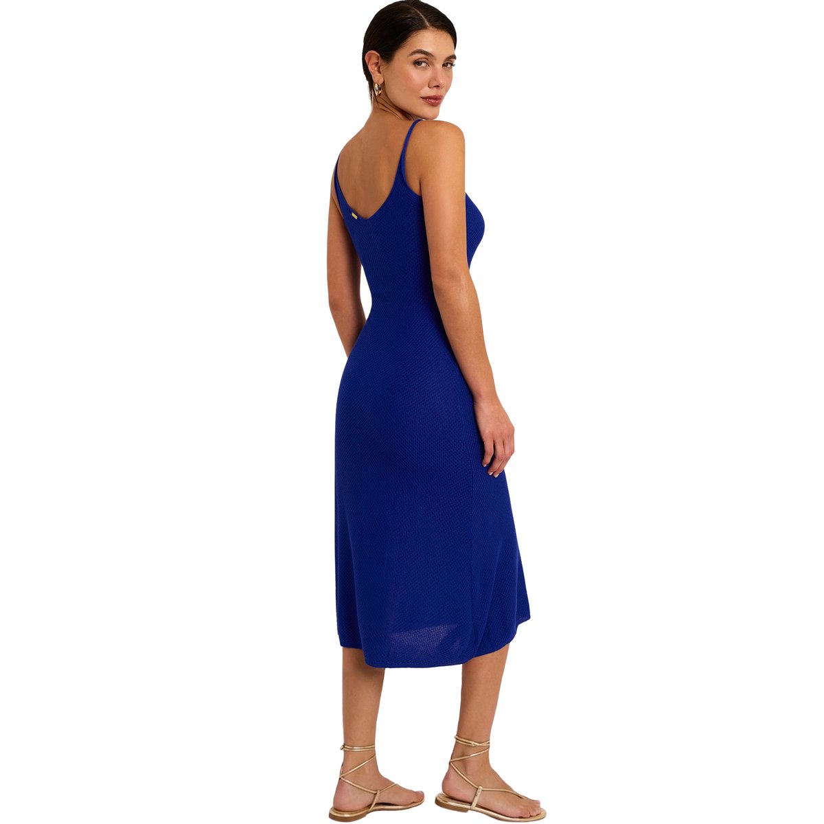 Robe de plage mi-longue fines bretelles SOLSTICE bleu, SELMARK MARE