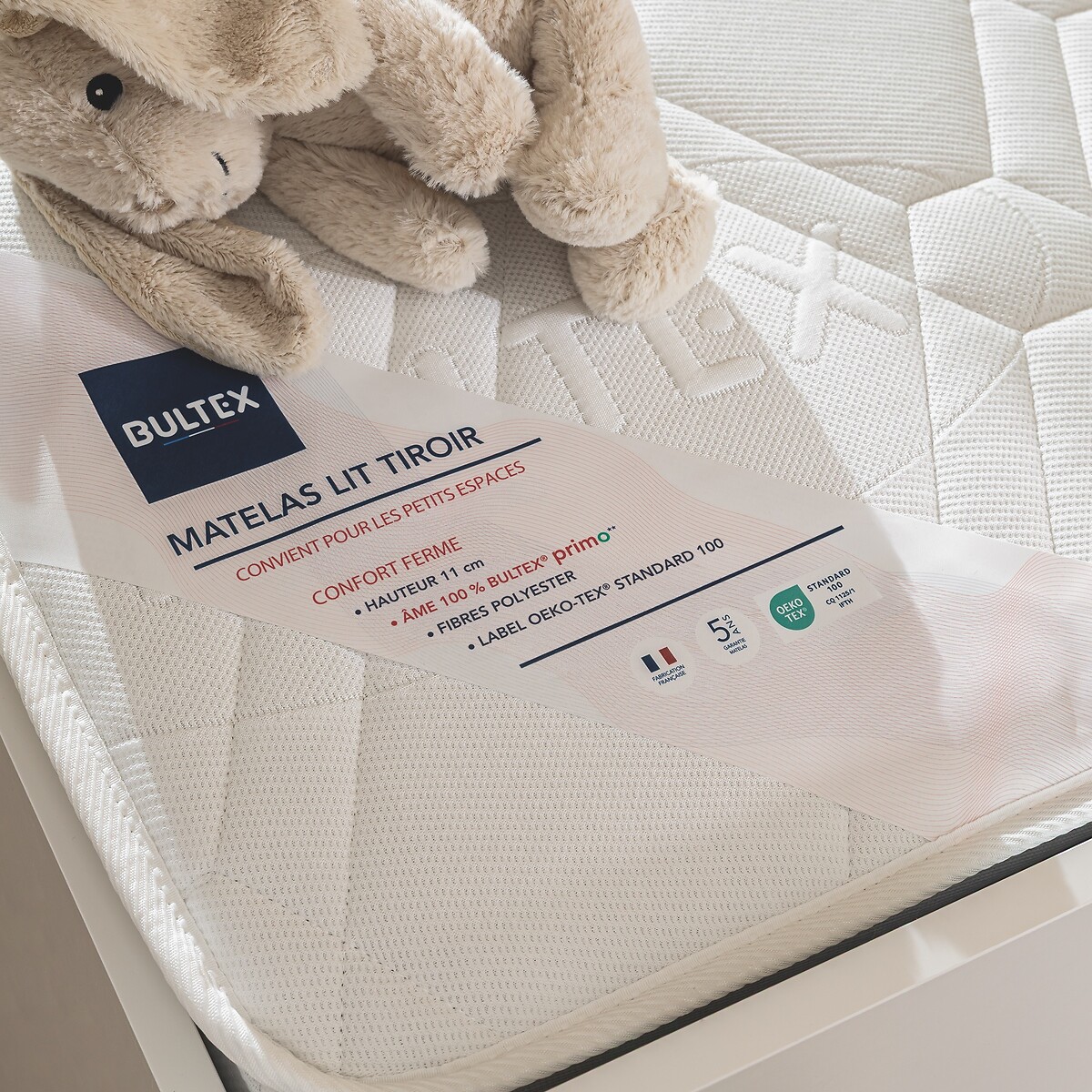 Matelas mousse pour lit tiroir, soutien et accueil ferme, PRIMO TIROIR blanc, BULTEX