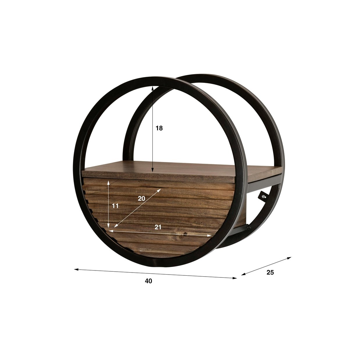Etagère murale ronde bois d'acacia foncé 1 tiroir Ø40 cm NAKO marron, PIER IMPORT