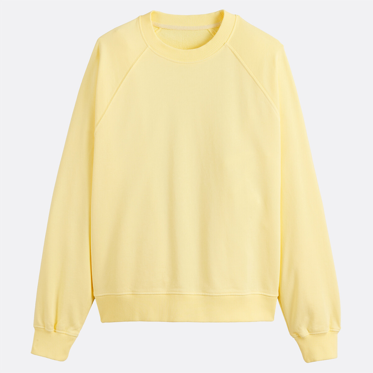 Sweat col rond, en coton, effet délavé jaune, LA REDOUTE COLLECTIONS