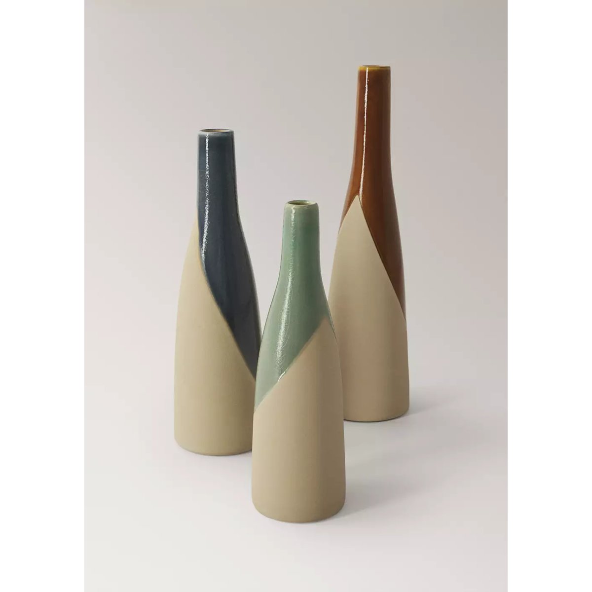 Vase 100 % grès bicolore turquoise, MANGO HOME