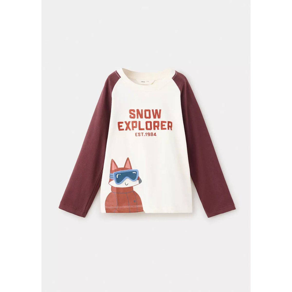 T-shirt coton détail imprimé grenat, MANGO BABY
