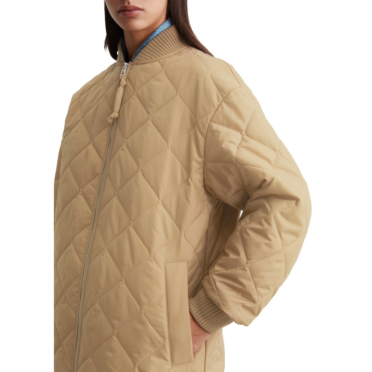 Blouson long style aviateur regular en ripstop résistant à l'eau marron, MARC O’POLO DENIM