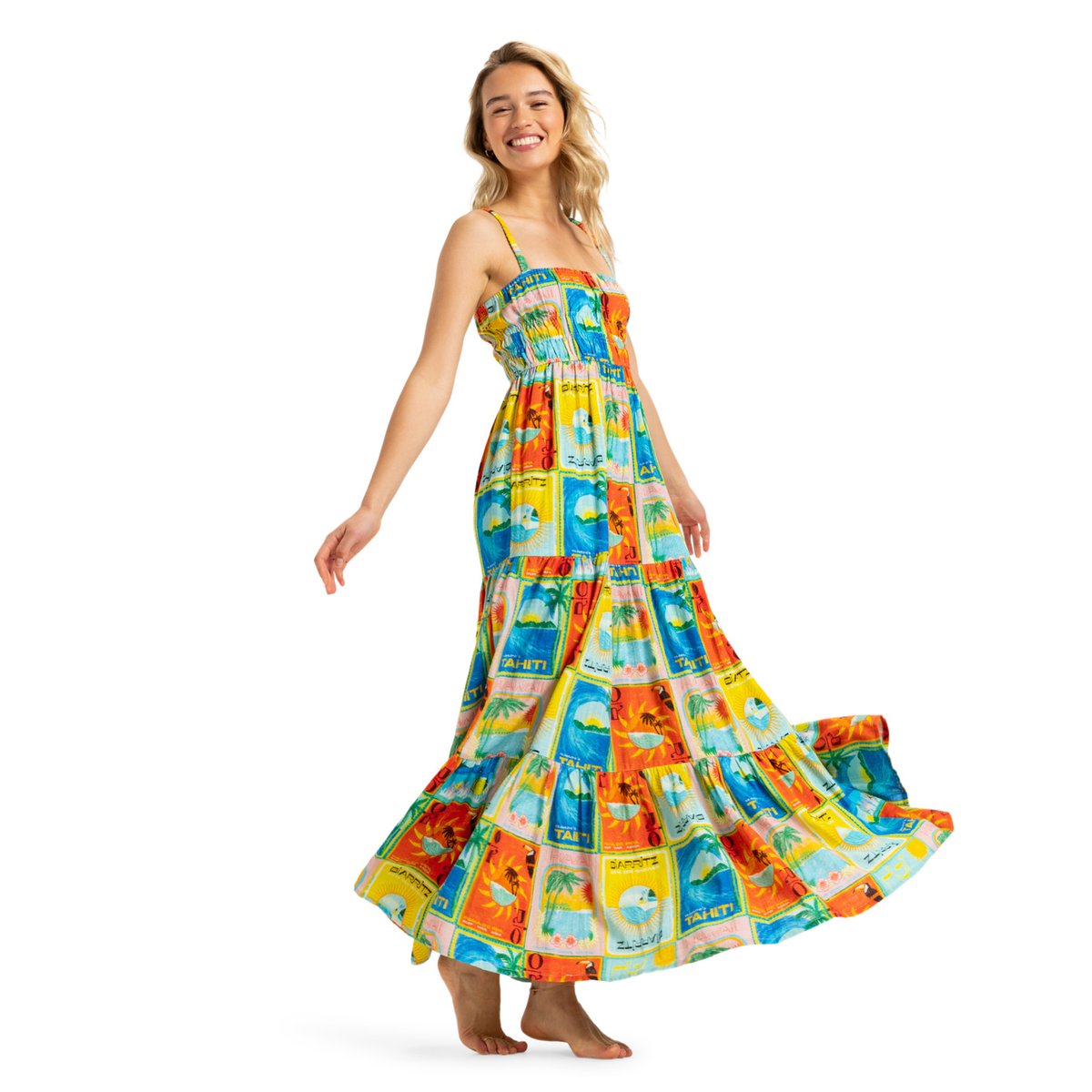 Robe midi ATLAS SUNSHINE COASTLINE. bleu atlas atlas print, ROXY