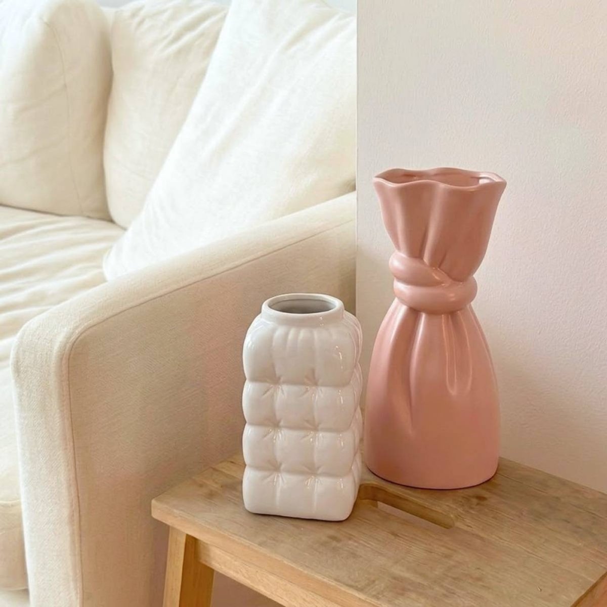 Vase design en céramique effet gonflé, H17m blanc, ORNAMI