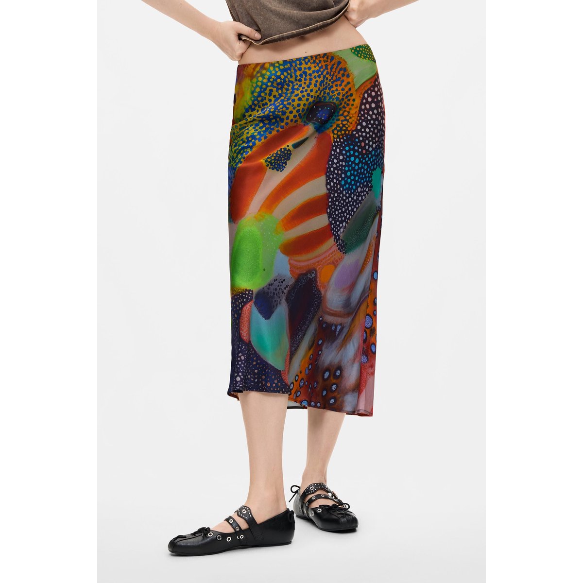Jupe midi imprimée noir, DESIGUAL