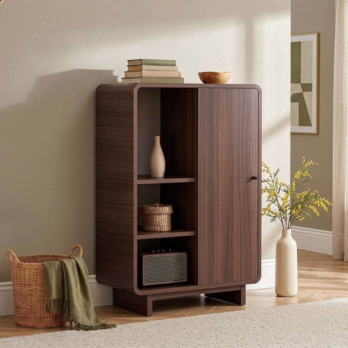 Buffet haut 1 portes, 3 niches CELENA noyer, CALICOSY