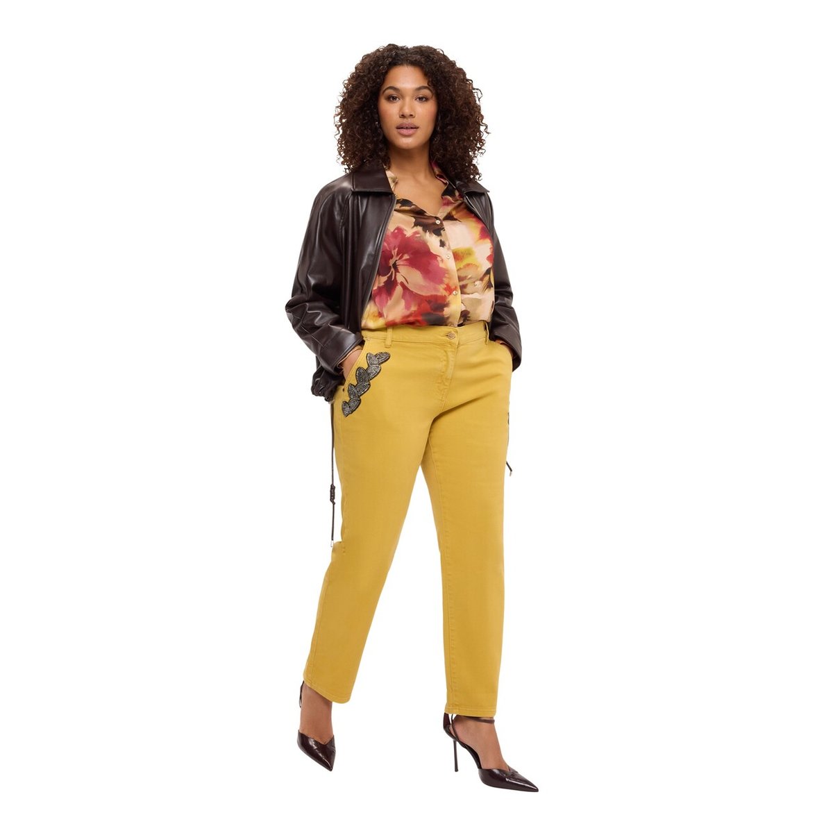 Pantalon chino avec applications jaune, FIORELLA RUBINO