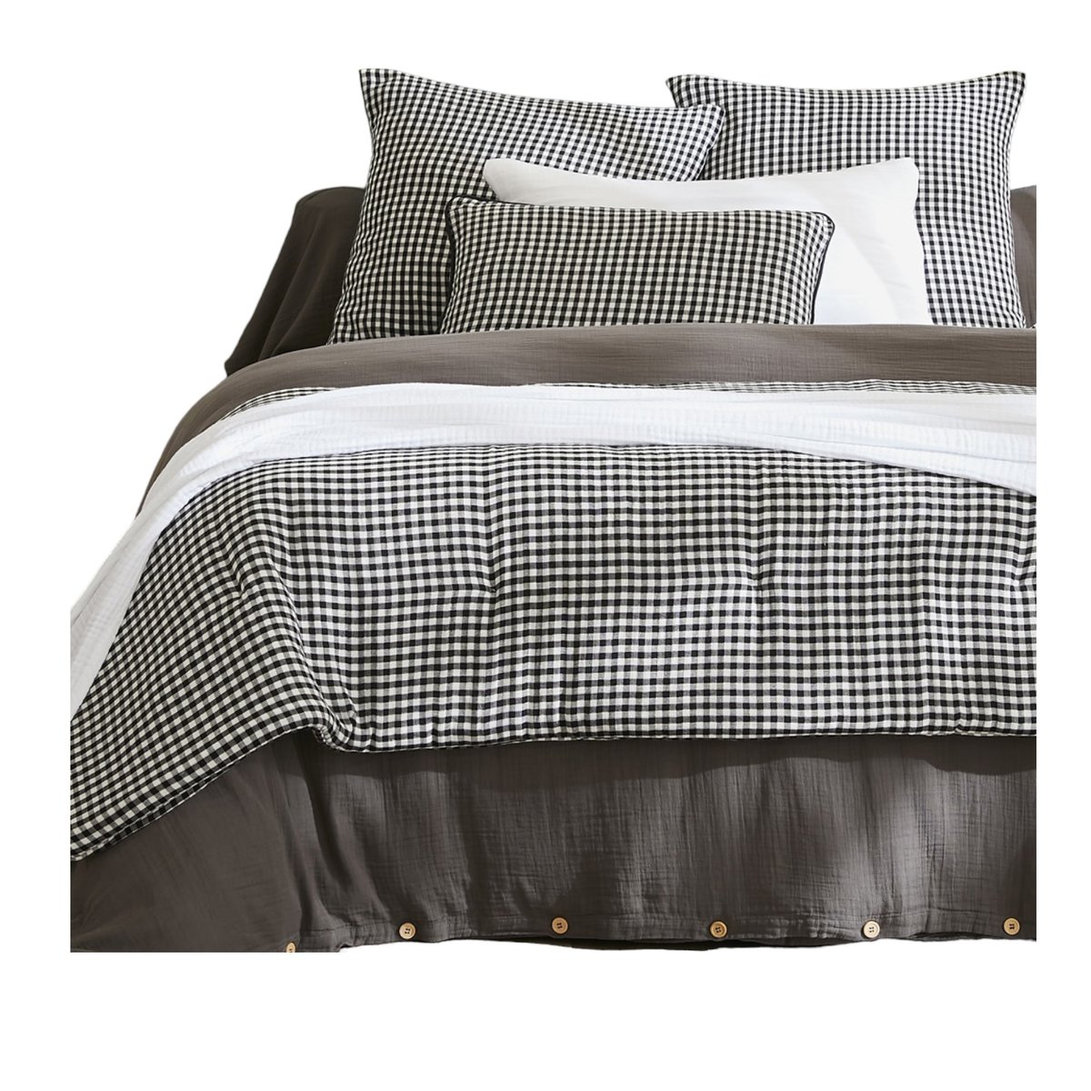 Bout de lit gaze de coton Vickie vichy noir, EDEN