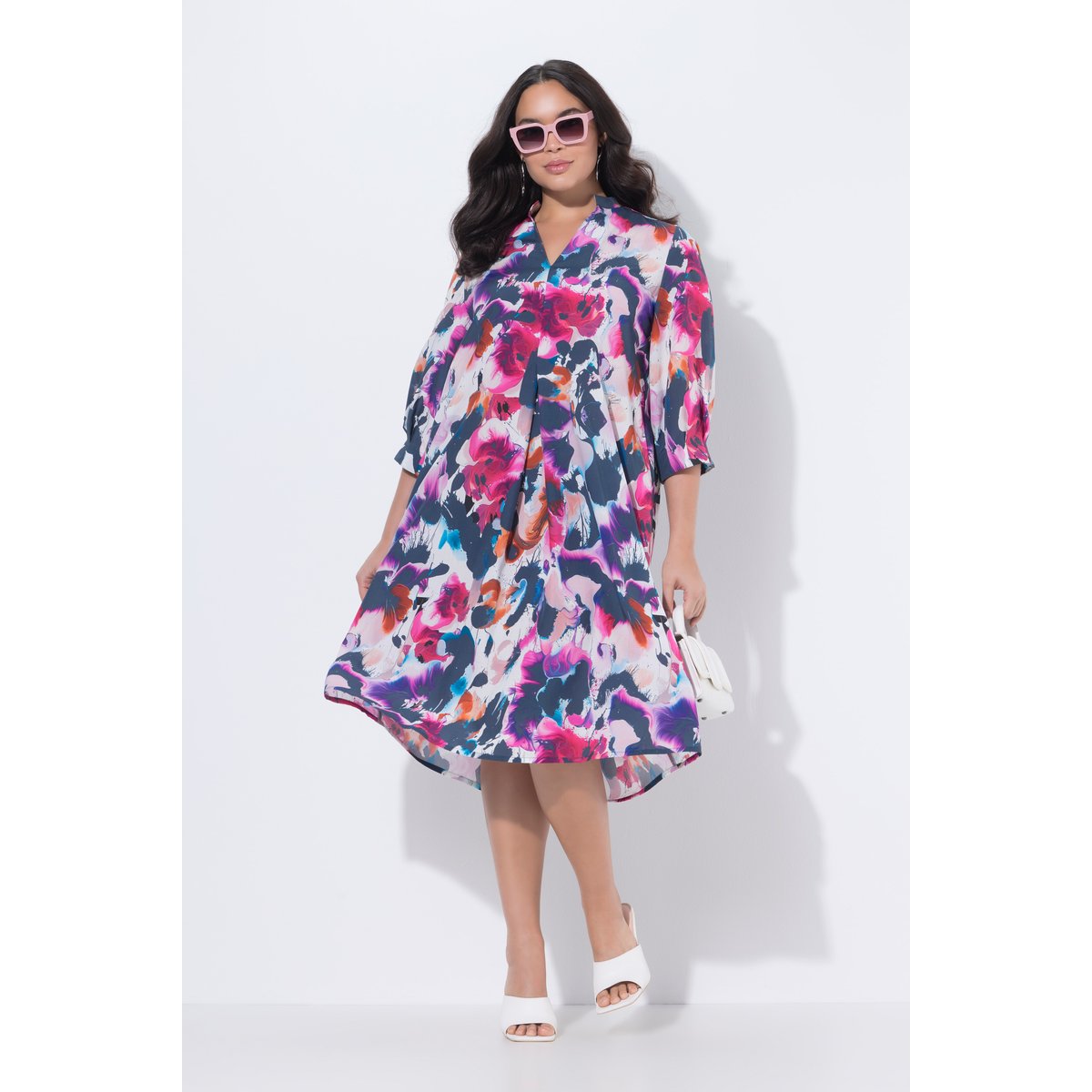 Robe midi en Lyocell esprit aquarelle blanc neige, ULLA POPKEN