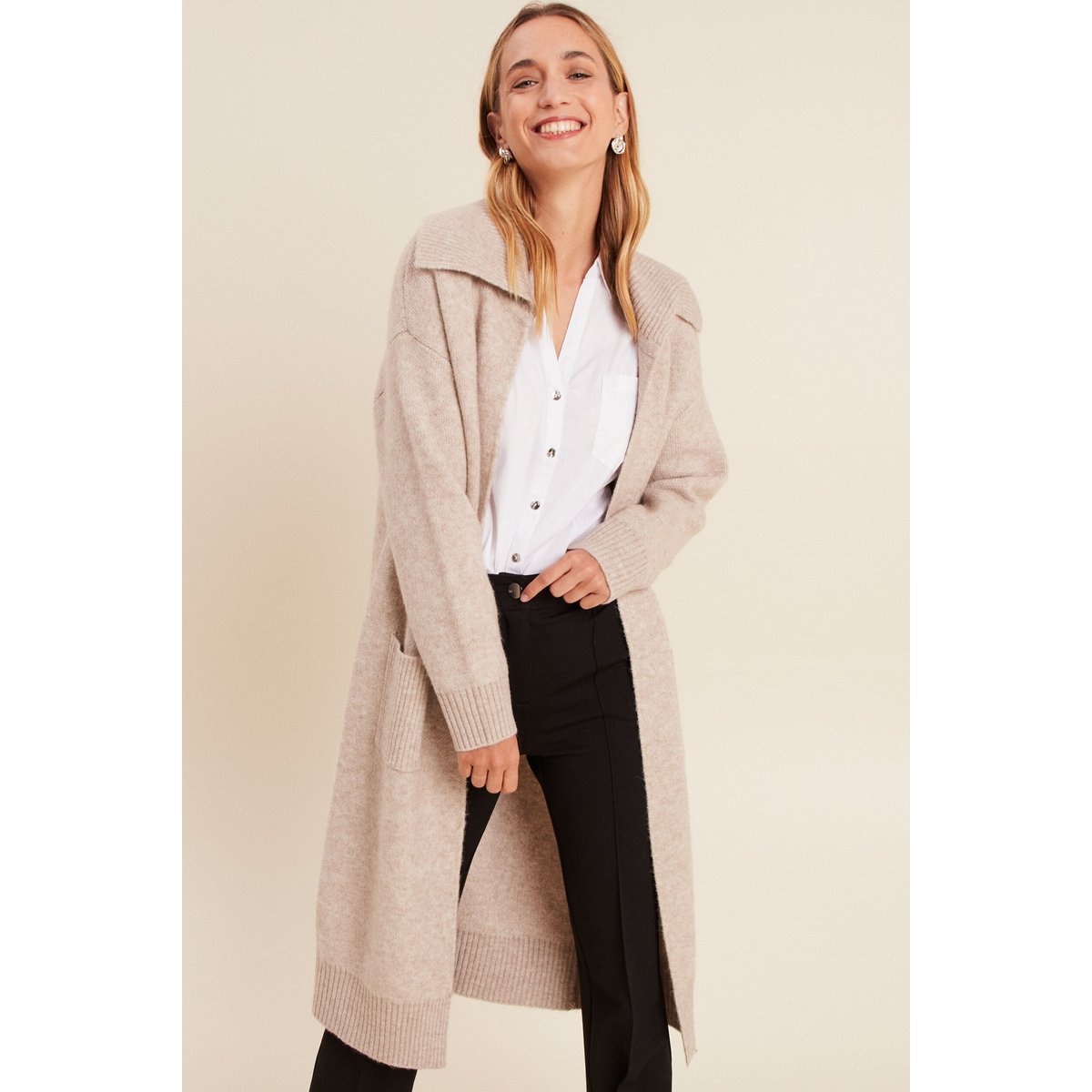 Gilet long beige femme creme, BREAL