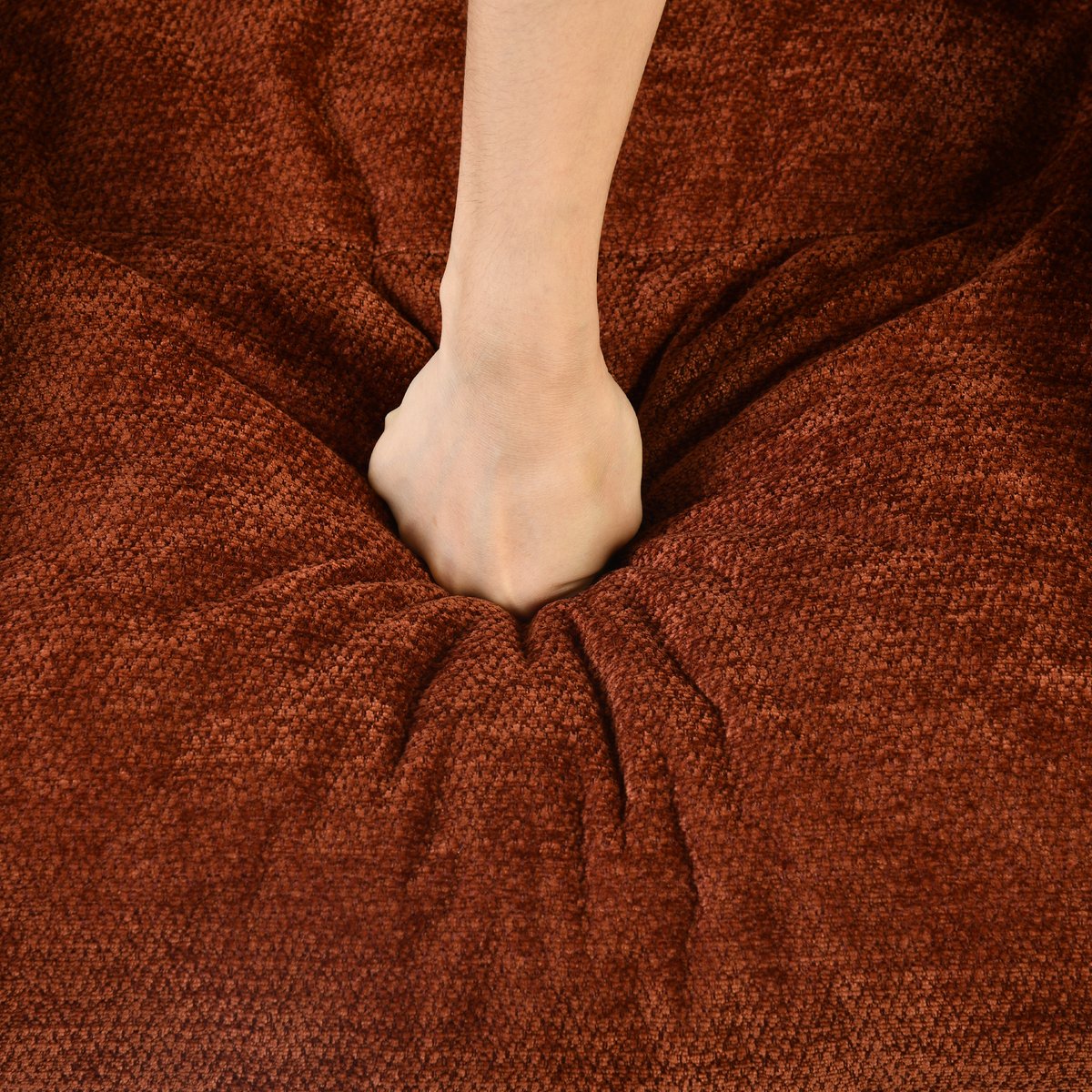 Fauteuil à bascule rocking chair en tissu chenille style scandinave, LITHOPS rouge, MEUBLES COSY